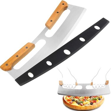 Pizza Cutter Rocker with Wooden Handles &amp; Protective Cover, 14" Sharp Stainless Steel Pizza Slicer Wheel, Big Pizza Knife Cutters for Kitchen Tool (14inch)