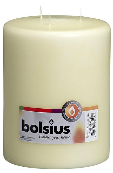 BOLSIUS 3 Wick Ivory Pillar Candle Large &acirc;&euro;&ldquo; 6x8 Inches - Premium European Quality - 100 Hours Burning Time - Smooth And Smokeless Flame - Relight Unscented Wedding, Dinner, Party, and D&Atilde;&copy;cor Candle