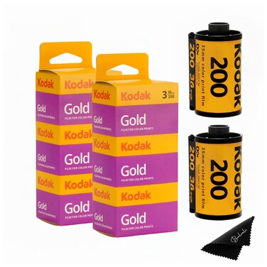 Kodak Gold 200 35mm Film Camera Film Bundle, 6 Rolls (2x3 Pack), 36 Exposures Each, for 35mm Film Cameras Includes Balveli Premium Microfiber Cloth - Kodak Film 35 mm Film Roll for Film Camera 35mm