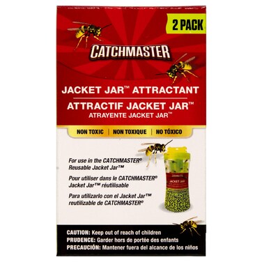 Catchmaster Yellow Jacket, Hornet, &amp; Wasp Trap Jar Bait Refill 2-Pk, Reusable Bug Catcher Attractant, Outdoor Flying Insect Trap, Wasp Killer Bug Trap, Pet Safe Pest Control for Backyard &amp; Patio