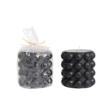 Creative Co-Op Unscented Hobnail Pillar, Black Candles, 4" Round x 4" H