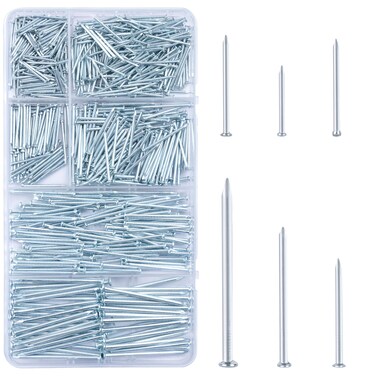 KURUI 700pcs Hardware Nails for Hanging Pictures Assorted Kit, Up to 2"-Long Picture Hanging Nails for Wall Drywall Wood, Finish Nails Assortment Kit, 640 Frame Nails and 60 Small Finishing Nails