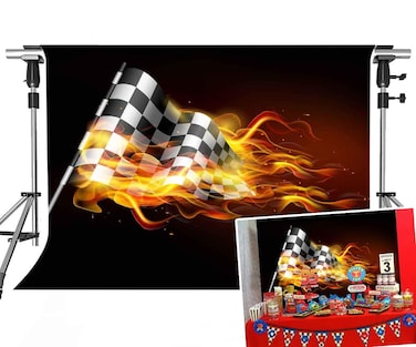 Racing Car Backdrop Flame Black Photography Background MEETSIOY 7x5ft Themed Party Photo Booth Backdrop PMT667