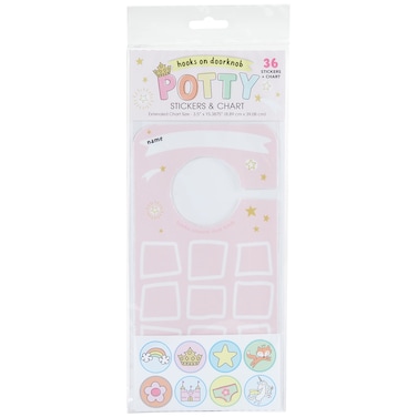 C.R. Gibson BTDK-24937 Super Princess Stickers and Hanging Door Knob Reward Chart Potty Training Tool for Girls, 3.5" W x 15.4" H, Multicolor, 36 Stickers