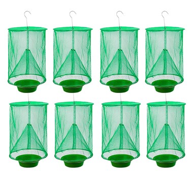 Ranch Fly Trap Outdoor Hanging Reusable with Fishing Apparatus   Food Bait Tray Catcher Cage for Indoor or Outdoor Family Farms, Park (8 pack)