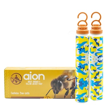 Aion Outdoor Wasp, Hornet &amp; Yellow Jacket Traps with Natural Bait Attractant and Hanging Hooks for Trapping Flying Insects or Bugs, Patio, Camping, and Backyard Disposable Catchers, 2 Pack