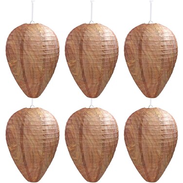 DECYOOL 6 Pack Paper Wasp Nest Decoy Hanging Wasp Deterrent for Hornets Yellow Jackets