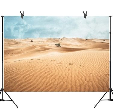 STS 9x6ft Desert Landscape Photography Backdrop Sand Dunes Sparse Green Shrub Plant Trees Blue Sky Natural Scenery Background BJZYSS23