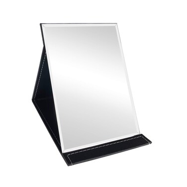 Portable Folding Makeup Mirror with Adjustable Stand, PU Leather Vanity Table for Cosmetics Personal Beauty, Large