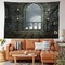 Ambesonne Gothic Tapestry, Full Moon Birds Fantasy Old Castle Balcony Burning Candle Night View Art, Wide Wall Hanging for Bedroom Living Room Dorm, 60&quot; X 40&quot;, Green