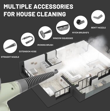 Outspurge Handheld Steam Cleaner, Pressurized Multi-Surface Steam Shot with 13 Accessories, Safety Lock, Steamer for Cleaning Floor, Upholstery, Grout, Windows, Couch and Car, Green