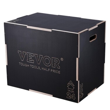 VEVOR 3 in 1 Plyometric Jump Box, Wooden Plyo Box, Platform &amp; Jumping Agility Box, Anti-Slip Fitness Exercise Step Up Box for Home Gym Training, Conditioning Strength Training, 30"x24"x20", Black