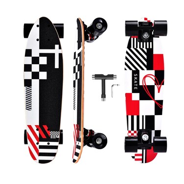 seething 22" Complete Mini Cruiser Skateboard with Pro Trucks,7 Layer Canadian Maple Double Kick Concave Standard, Ideal for All Experience Levels with Multifunction Skate T-Tool(Touching)