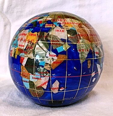 Unique Art 4.3" (110 mm) Diameter Gemstone Globe Paperweight Paper weight (Blue Pearl Swirl)