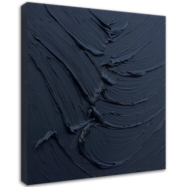 zoinart Black Textured Wall Art, 20x20 Hand Painted Abstract Oil Painting on Canvas, Thick Texture Black Minimalist Contemporary Art