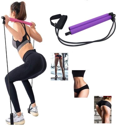 BAOLONG Yoga Pilates Stick Total Body Workout Bar, Stretch,Twisting,Sit-Up Bar Resistance Band,Portable Home Gym Workout Package,Total Body Workout (Purple)