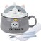 Ramen Bowl with Lid, Cute Cat Instant Noodle Bowl, 34.5 OZ Ramen Cooker with Chopsticks and Spoon, Bowl with Handle For Soup, Salad, Cereal, Pasta, Dessert (Grey)