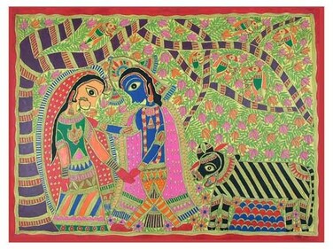NOVICA Krishna Meets Radha Madhubani Painting