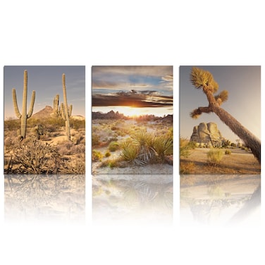 3 PCS Canvas Wall Art Print Joshua Tree National Park Poster Southwest California Desert at Sunset Landscape Picture Painting Canvas for Living Room Bedroom Decoration Framed Ready to Hang 12"x16"3pcs