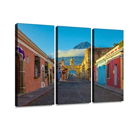 YKing1 Antigua City at Sunrise Wall Art Painting Pictures Print On Canvas Stretched &amp; Framed Artworks Modern Hanging Posters Home Decor 3PANEL