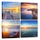 Seascape Wall Decor Canvas Wall Art / 4 Panel Blue and Yellow Beach Sunrise and Sunset Framed Painting Ocean Sea Theme Nautical Scenery Landscape Office Home Decoration for Boy Girl Women 12x12inch