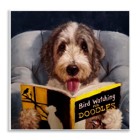 Stupell Industries Bird Watching Doodle Funny Pet Dog Portrait Painting Wall Plaque, 12 x 12, Design by Artist Lucia Heffernan