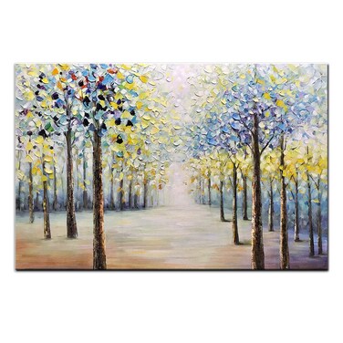 AMEI Art,24x36Inch Hand-Painted Forest Landscape Wall Art Colorful Tree Oil Paintings Artwork Handmade Paintings Framed Ready to Hang for Living Room