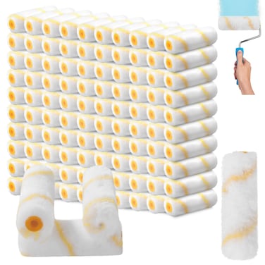 100 PCS Mini Paint Roller Covers, 4 Inches Small Paint Roller Covers, Household Repair Tool Paint Supplies for Even &amp; Smooth Painting, Paint Roller Kit for Walls, Doors, Trim &amp; DIY Projects