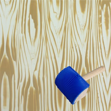 Hanroy Wood Graining Painting Tool, Rubber Empaistic Wood Grain Tool with Wooden Handle Household Wall Art Paint(MS19B)