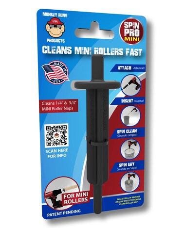 Monkey Rung Spin Pro Mini Paint Roller Cleaner Tool Fits 1/4" to 3/4" inch Mini Rollers Drill Driver Spinner Attachment Clean and Dry Paint Tools in Seconds (Spin Pro Mini)