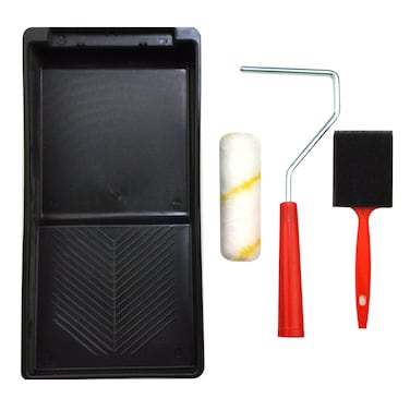 KINGORIGIN 4 Piece Paint Roller Kit, 4 Inch Paint Roller Frame with Roller Covers, Paint Tray, Foam Brush, Paint Roller Set for Corners, Cut-Ins and All Small Paint Projets