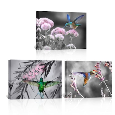 Kalormore Modern Canvas Wall Art 3 Pieces Hummingbird Picture Giclee Prints Gallery Wrapped Artwork for Living Room Kids Bedroom Bathroom Decoration