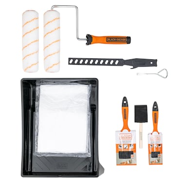 BLACK+DECKER 10-Piece Paint Tray Set, Complete Kit with Rollers, Brushes, Drop Cloth and More, Professional-Quality Tools for Effortless Painting, Ideal for Home, Office or Art Projects, 32363