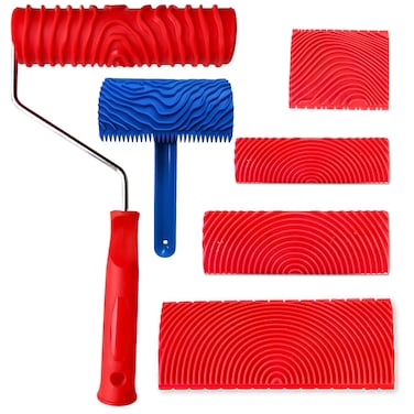 6 Pcs Wood Grain Painting Tools Set Natural Woodgrain Maker with Handle, Rubberized Embossed Texture Roller, Paint Tools That Look Like Wood, Suitable for Wall Floor Furniture DIY Decoration
