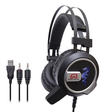 GamesterGear Falcon Over The Ear Stereo Pc Gaming Headset 3.5mm Surround Sound Audio with Omnidirectional Microphone - Led Lights - Volume Control