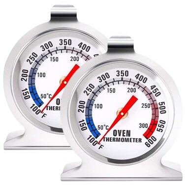Anvin Oven Thermometers Large Dial Oven Grill Monitoring Cooking Thermometer with Dual-Scale 50-300&deg;C/100-600&deg;F for BBQ Baking, Hooks or Stands Alone Thermometers Durable Steel (Pack of 2)