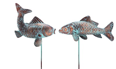 Garden Sculptures &amp; Statues   Garden Statues   Fish Statue   Antique Copper Fish Garden Statue   Set of 2 Fish Sculpture Garden for Outdoors, Patio Decor, Backyard and Home Kitchen Decoration