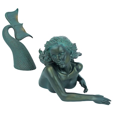 Design Toscano Meara the Mermaid Swimmer Indoor/Outdoor Garden Statue for Patio, Pool or Lawn, 16 Inches Wide, 7 Inches Deep, 7 Inches High, Handcast Polyresin, Green Verdigris Finish