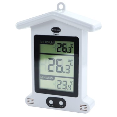Brannan Digital White Greenhouse Thermometer &ndash; Stylish Weatherproof Max Min Thermometer to Monitor Maximum and Minimum Temperatures In a Garden Greenhouse Indoor Room Home Growroom Easily Wall Mounted