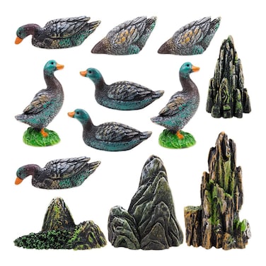 WSDMAVIS 12Pcs Simulation Mandarin Duck Resin Statue Miniature Animal Figurine for Desktop Car Decor &amp; Micro Landscape Cute Yuan Yang Sculpture for DIY Fairy Garden Bonsai &amp; Terrarium Craft