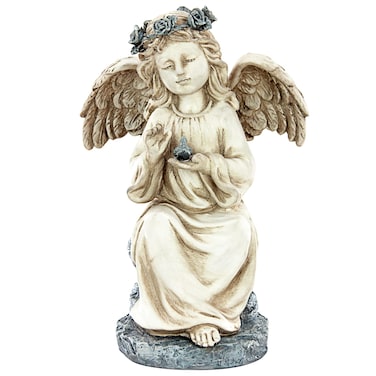 Design Toscano Goodwill Little Girl Angel Religious Garden Statue, 7 inches Wide, 10 inches Tall, Cast Stone Resin, Antique Stone Finish