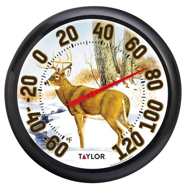 Taylor Large Dial Thermometer, Wireless Thermometer with Easy to Read Large Numbers for Patio, Pool, and Indoor Areas, 13.25-inch, Deer Pattern