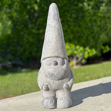 Galt International Standing Resin Garden Gnome Statue 24" Outdoor Cement-Finish Lawn Decor Sculpture Backyard Accent Figurine Grey