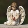 Roman Kneeling Angel with Cardinal Garden Statue, 9-inch Height, Resin, Stone Powder and Paint, Outdoor, Garden D&eacute;cor