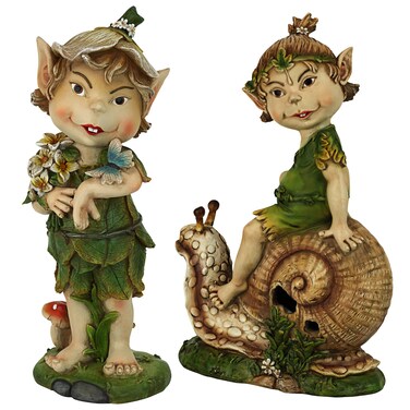 Garden Gnome Statue - Pixie Perry &amp; Pete the Elfin Gnome - Lawn Gnome