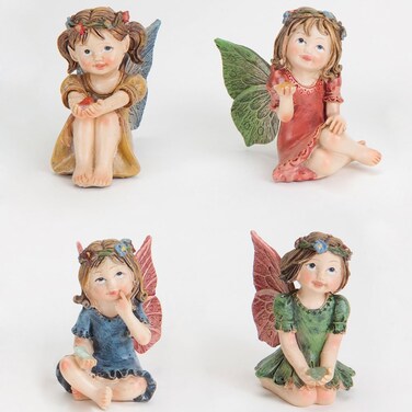 Bits and Pieces - Set of Four Adorable Hand Painted Winged Fairies with Gems - Made of Durable Polyresin to Make Perfect Garden Statues