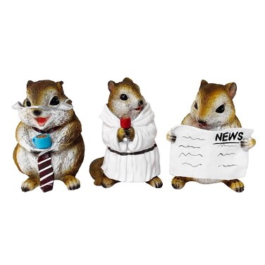 OrnamentallyYou Whimsical Chipmunk Trio Set of Three Figurines, 5" Cute Desk Decor and Garden Statues