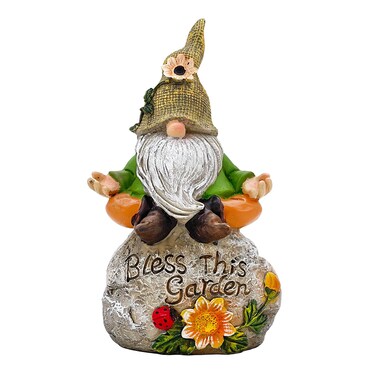 Galt International Bless This Garden Stone Meditating Garden Gnome Statue 8" - Hand Painted D&eacute;cor for Outdoor Patio Lawn Ornaments Birthday Housewarming Gift