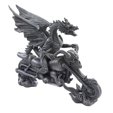 Design Toscano CL52102 Biker Dragon on Skeleton Chopper Statue,Greystone