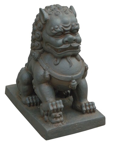 Hi-Line Gift Ltd Foo Dog-Right Paw on Cub Statues, Clay Fibre Brown